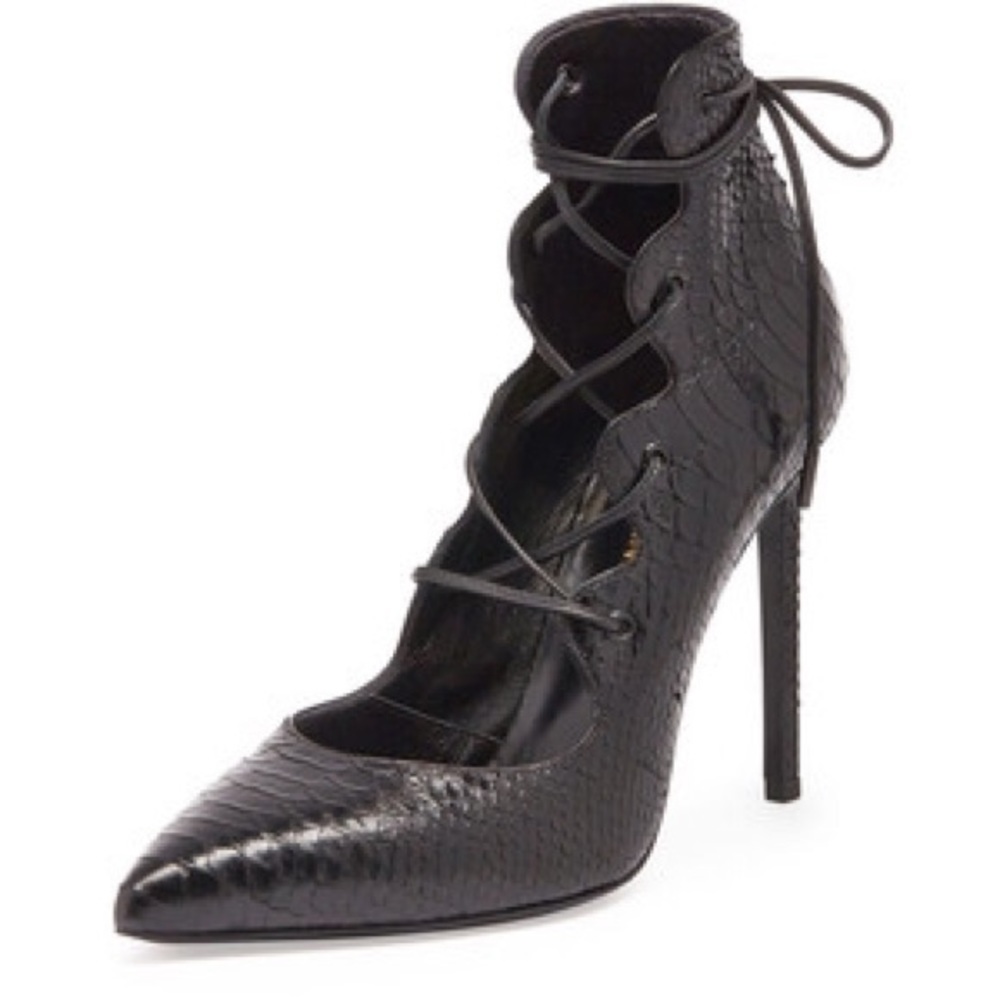 Saint Laurent Black Paris python-embossed Lace-up